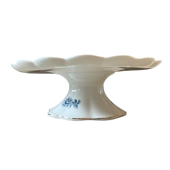 Eaton Fine Dining Blue Floral Bird Porcelain Pedestal Cake Plate 10.5in New - Picture 7 of 16